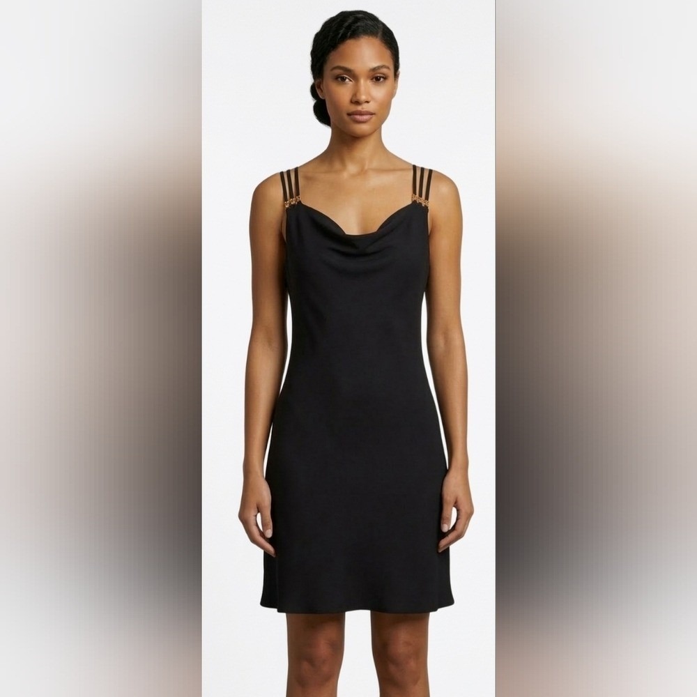 Evan Picone Classic Black Dress With Gold Accessories On The Straps Size 8